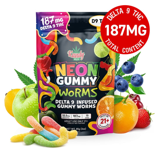 Delta 9 THC Gummy Worms Neon | 15-Count | 187mg