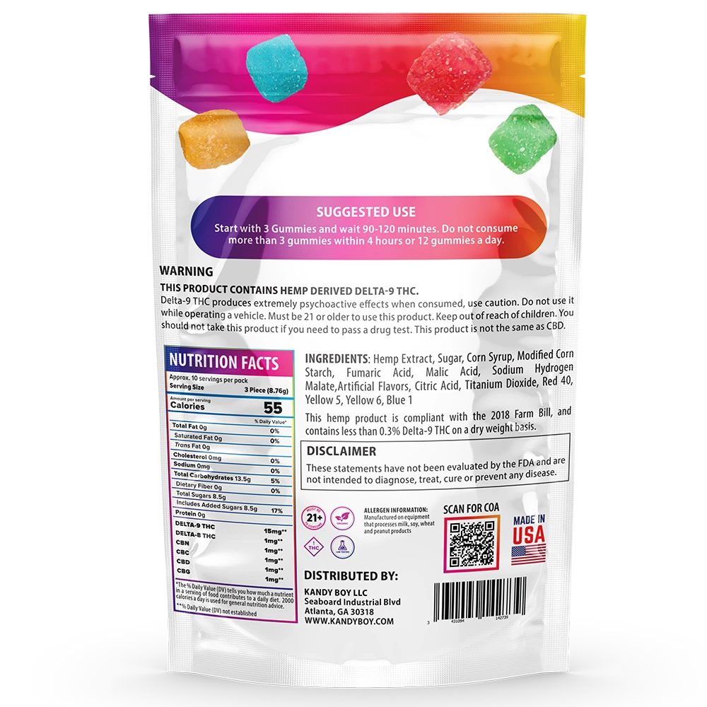 Delta 9 THC Sour Chewy Neon Cubes | 30-Count | 150mg
