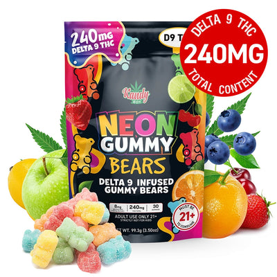 Delta 9 THC Neon Gummy Bears | 30-Count | 240mg