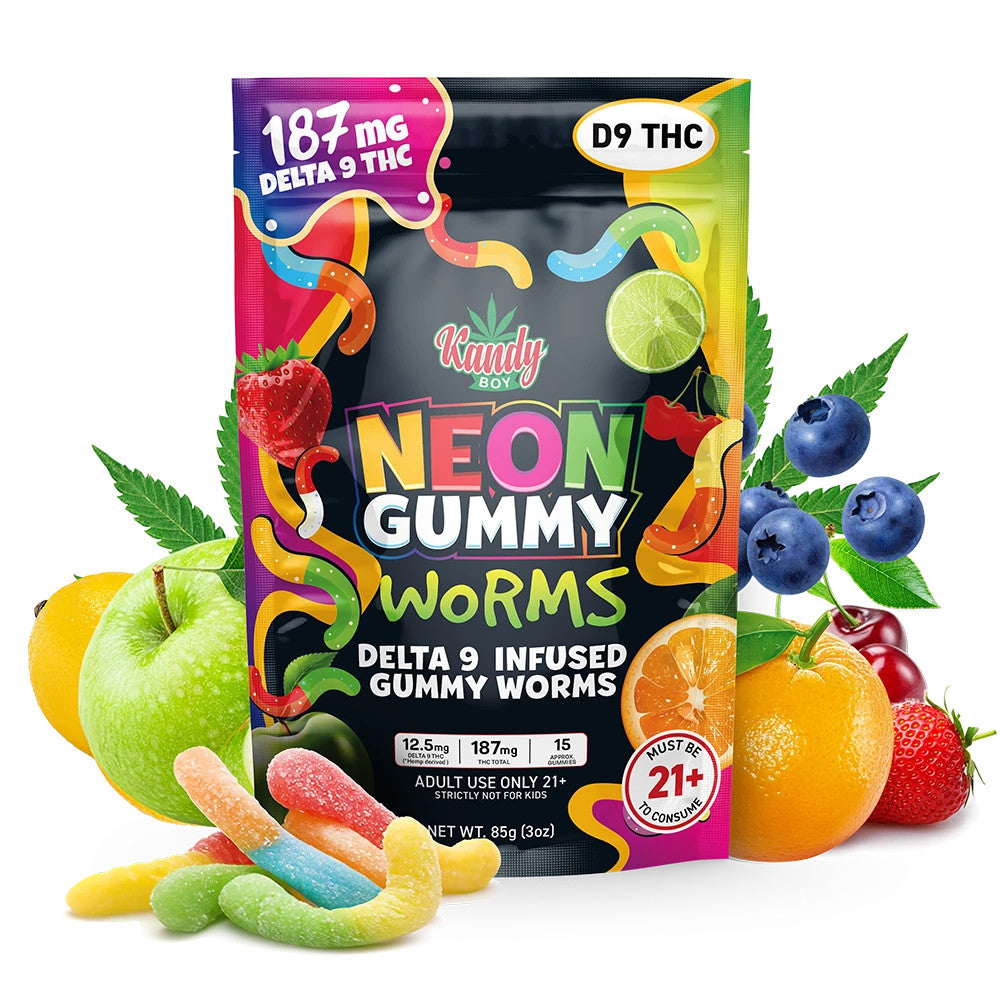 Delta 9 THC Neon Gummy Worms | 15-Count | 187mg