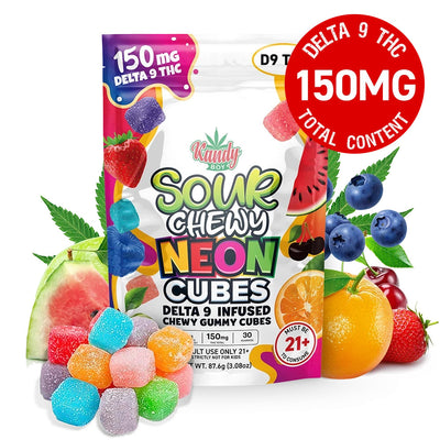 Delta 9 THC Sour Chewy Neon Cubes | 30-Count | 150mg